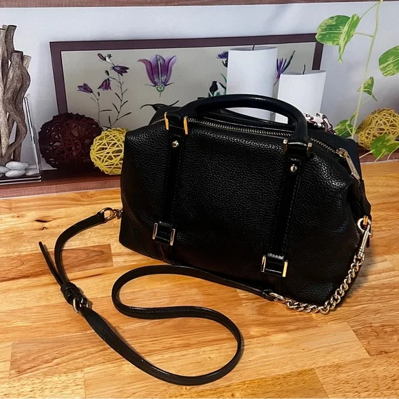 Michael Kors Bedford Black Pebbled Leather Crossbody Top Handle Bag - Picture 6 of 10